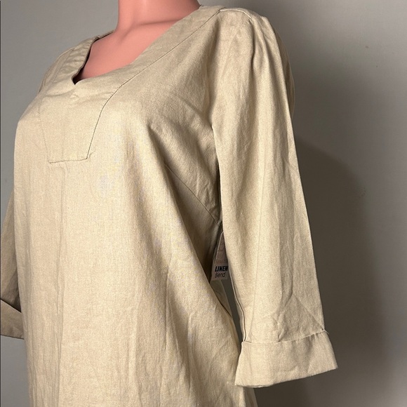 For Cynthia Womens Linen Shift Dress  3/4 Sleeve Beige Minimalist  Size  Medium - Picture 2 of 10
